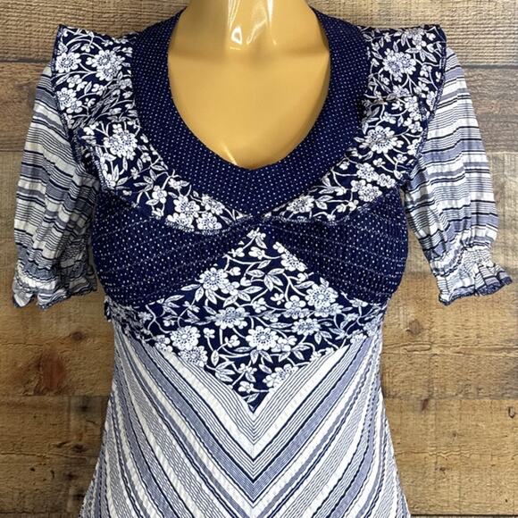 Vintage Jody T of California White Blue Prairie Smocked Gunne Sax Dress Size 5 - Picture 3 of 12